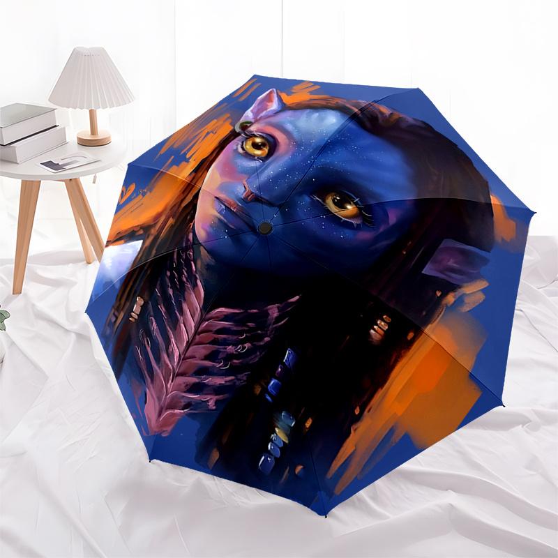 

Avatar Inspired Blue Raincoat with Orange Accents Automatic Opening Umbrella, Foldable Design, 8 Bone Frame, Outdoor Gift for Fans and Trave
