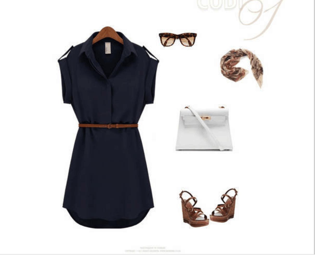 

New Spring/Summer Women s Solid Chiffon A-line Slimming Mid-waist Dress L темно-синий