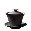 180ML Retro Coarse Pottery Three Gaiwan Household Kiln Change Ceramic Teacup Portable Beauty Tea Bowl Custom Traditional Tea Set