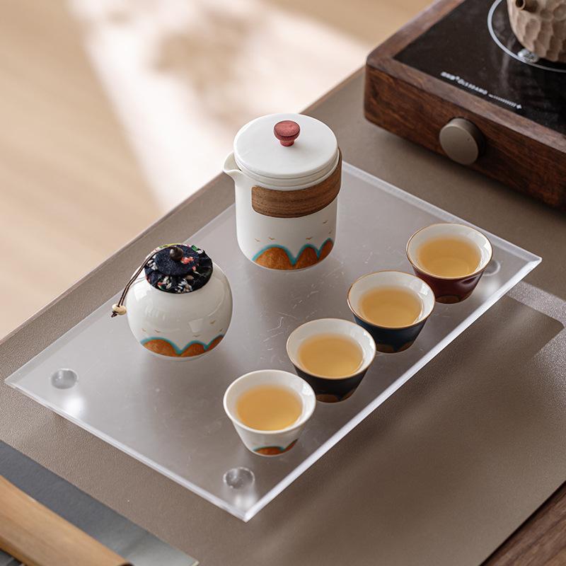 Outdoor Portable Travel Tea Set Camping Tea Drinking Equipment Ceramic Kuaike Cup Kung Fu Tea Set Office Gift