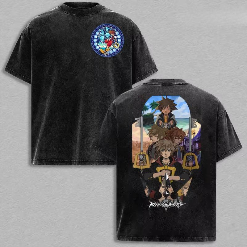 Vente Chaude Été 2026 T-shirt Anime Kingdom Hearts Hommes Femmes Hip Hop Punk T-shirt Surdimensionné Imprimé Col Rond T-shirt Décontracté
