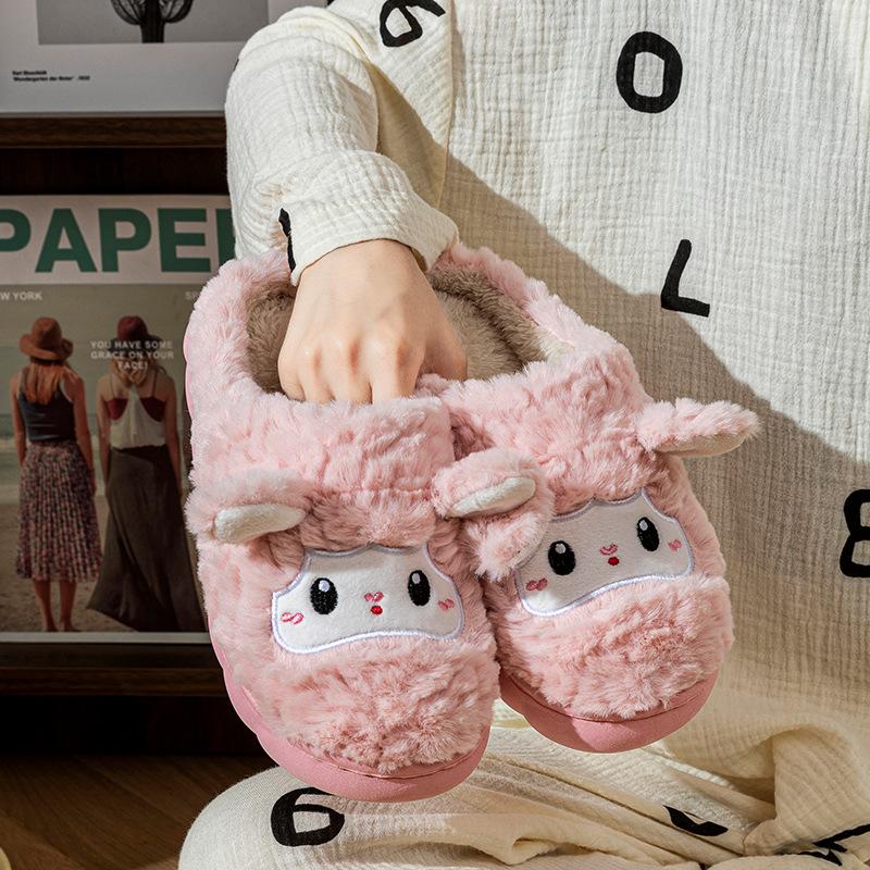 Cute cartoon velvet cotton slippers women's autumn and winter new indoor home soft bottom non-slip warm fluffy slippers