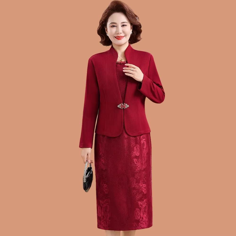 2026 New Spring/Autumn Mother-in-law Wedding Dress Set – Elegant Two-Piece for Middle-Aged Women