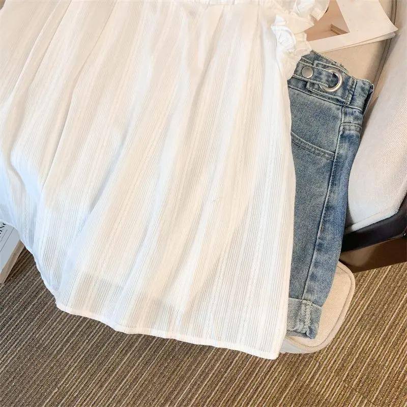 Women Blouses Sweet Sleeveless Solid Lace Ruffles Japanese Fashion Students College Girls Comfortable Loose Summer