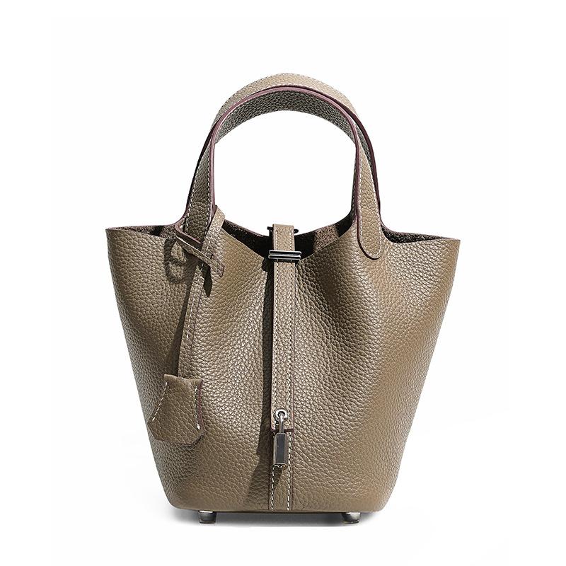 [New] High-quality First-layer Cowhide Niche Vegetable Basket Handbag Female, Genuine Leather Large-capacity High-end Bucket Bag