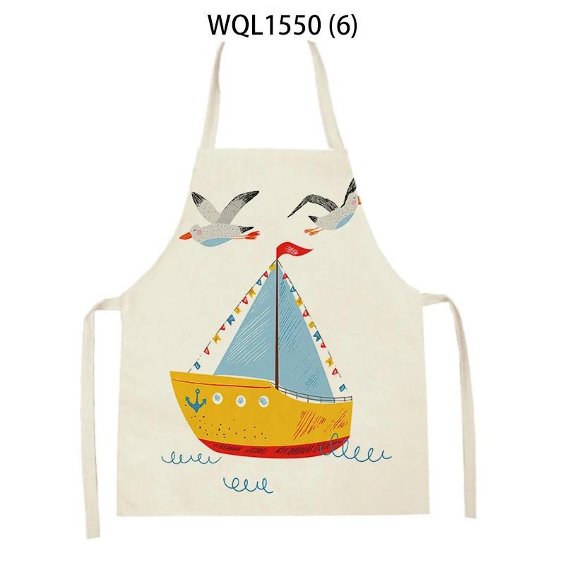 Lovely Seagull Lighthouse Patttern Sailboat Aprons Adult Kids Kitchen Aprons for Home Cooking Baking Cleaning Tool Adult Bibs