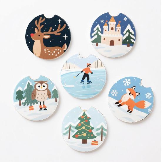Sublimation Blank Car Coasters,40Pcs 2.6 Inch Round Cork Water Absorbent Coasters Set,Sublimation Heat Transfer Cup Coaster for Drink,Car
