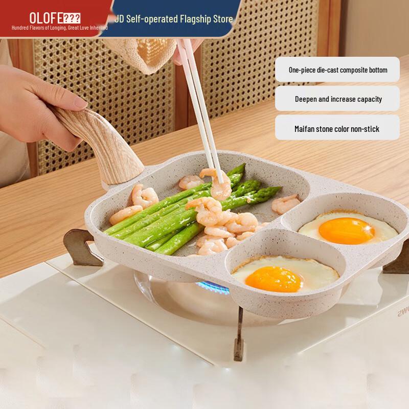 OLOFE 3-in-1 Three-Hole Breakfast Frying Pan