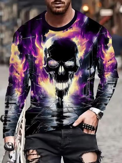 2025 New Fashion 3D Skull Printing Long Sleeve Hip Hop Trend Harajuku Men's Casual Top Men's Clothing