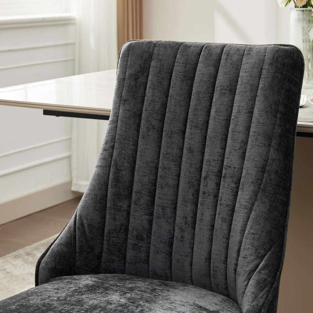 Chaises de salle à manger en tissu rayonne flocké chenille, Chaise d'appoint rembourrée confortable avec pieds plaqués acier inoxydable doré, Lot de 2 (Noir), DE1647BK