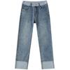 Women's Autumn Patchwork Ripped Straight-Leg Jeans - Cropped, Loose Fit Cigarette Pants