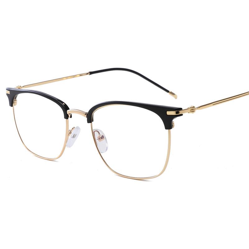 Anti-Blue Flat Glasses, Half-Frame Metal Frame Glasses, With Myopia Glasses Frame