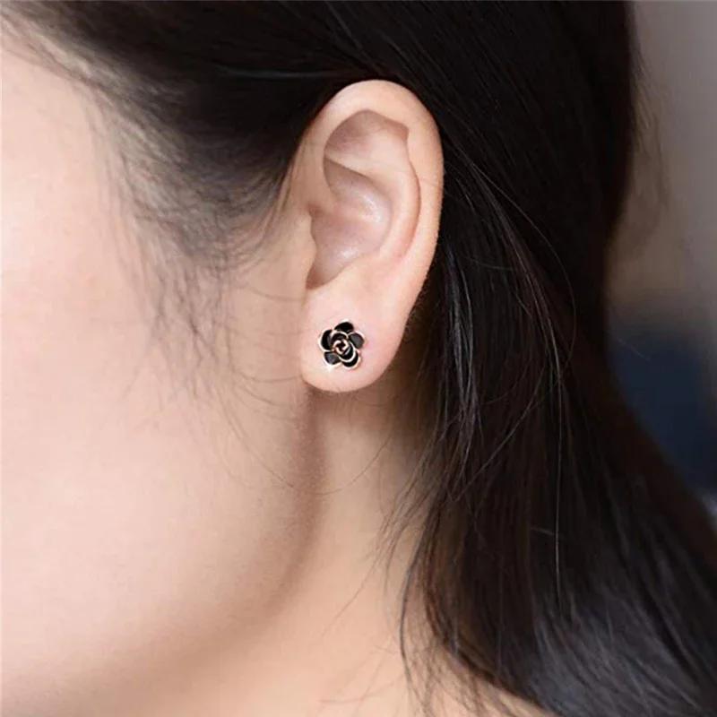 Huian Classic Camellia Flower Stud Earring Delicate Women Accessory  Daily Wearing Party  With White/Black  Jewelry