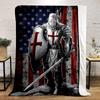 "Crusader Knight with US Flag" Patterned Flannel Blanket Perfect for the Bedroom Living Room, Sofa, or a Little Nap