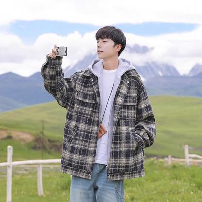 Fake Two-piece Plaid Jacket for Men In Autumn and Winter New Casual Teenager Handsome Jacket Top