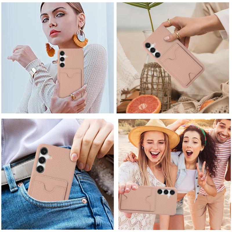 New Luxury Solid Color Leather Up Down Wallet Card Slot Phone Case For Samsung S25 Ultra Edge S23 S22 S24 Ultra Plus Back Cover