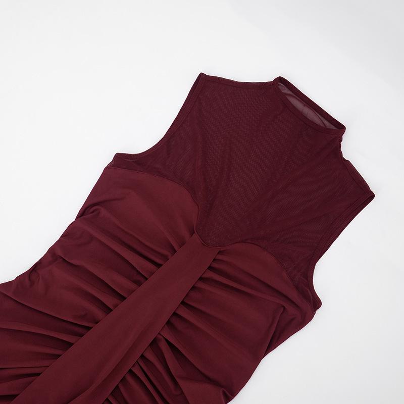 European & American Women's Spring/Summer 2026 Elegant High Neck Sleeveless Slim Fit Long Ruffled Mesh Dress