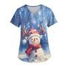 Ladies' Christmas Printed Fashionable V-neck Pocket Short Sleeved  Uniform And Caregiver Top
