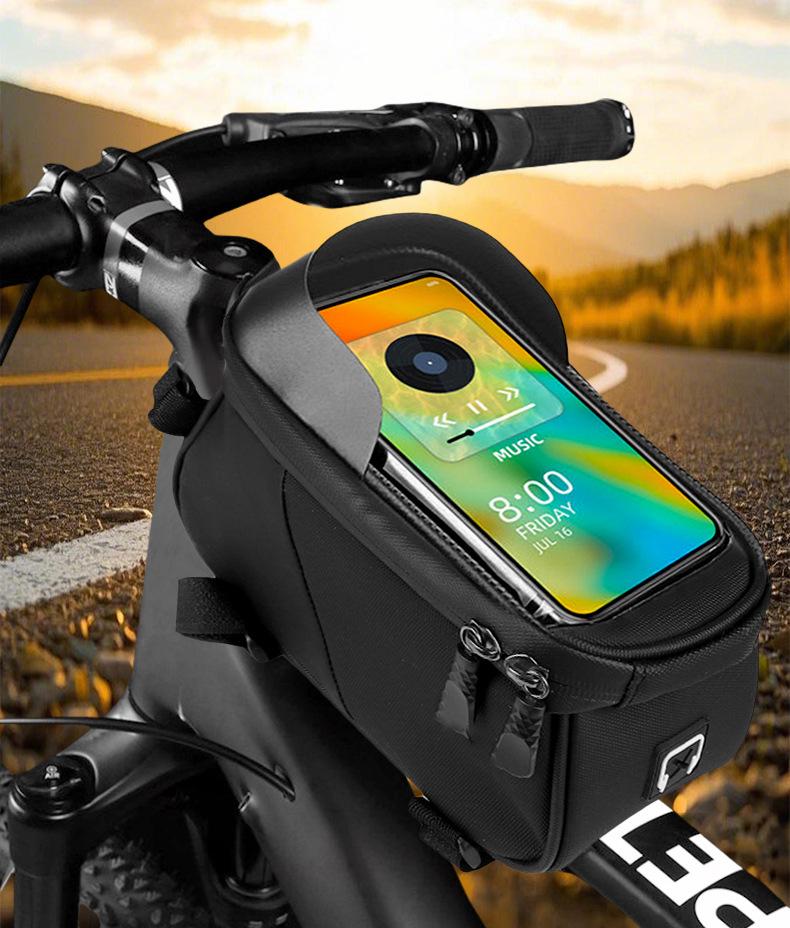 Wasserdichte grenzüberschreitende Fahrrad-Handy-Aufbewahrungstasche mit Befestigung am Vorderlicht-Oberrohr für Mountainbiking