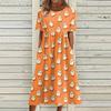 Summer Dress For Women Casual Printed Short-Sleeve Beach Swing Dress