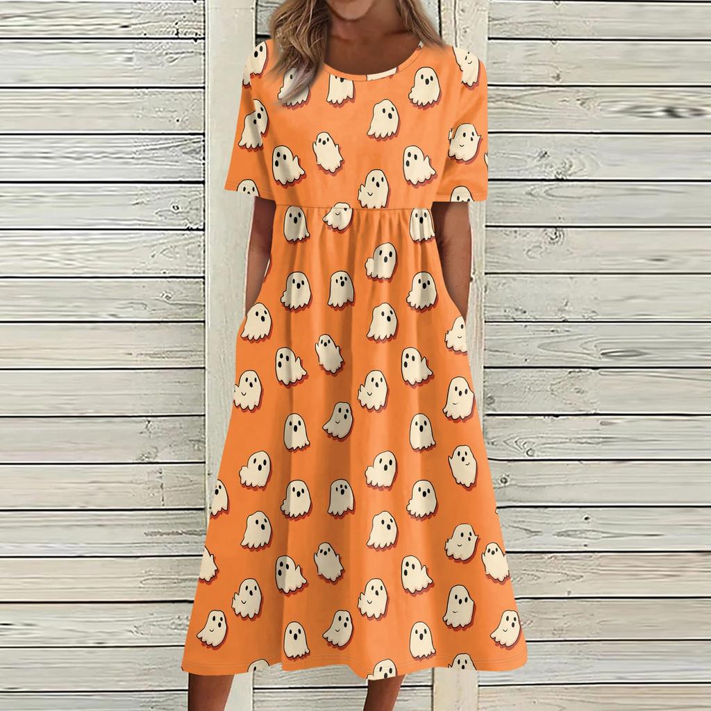 Summer Dress For Women Casual Printed Short-Sleeve Beach Swing Dress