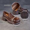 Retro British small leather shoes women's 2025 new round head thick heel platform loafers versatile one-pedal shoes