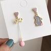 Korean Style Flower Cute Animal Asymmetric Dangle Earrings for Women Girls Sweet Temperament Tassel Earrings Party Jewelry Gift