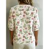 Women Floral Print Loose Peter Pan Collar Button Down Shirt