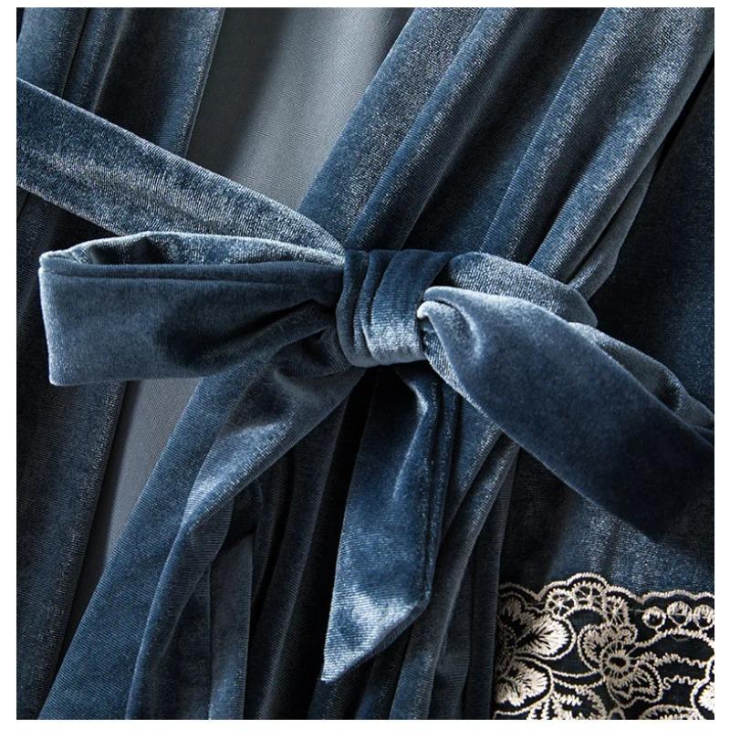 Burgundy Velvet 4PCS Pajamas Set Wedding Robe Nightgown Fall Winter Female Sleepwear Sexy Lace Trim Pijamas Suit Home Wear