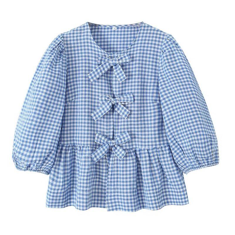 Kaslead New Arrival Women's Clothing Fashion Style Fashion Casual Minimalist Bowknot Long Sleeves Shoelace Small Top