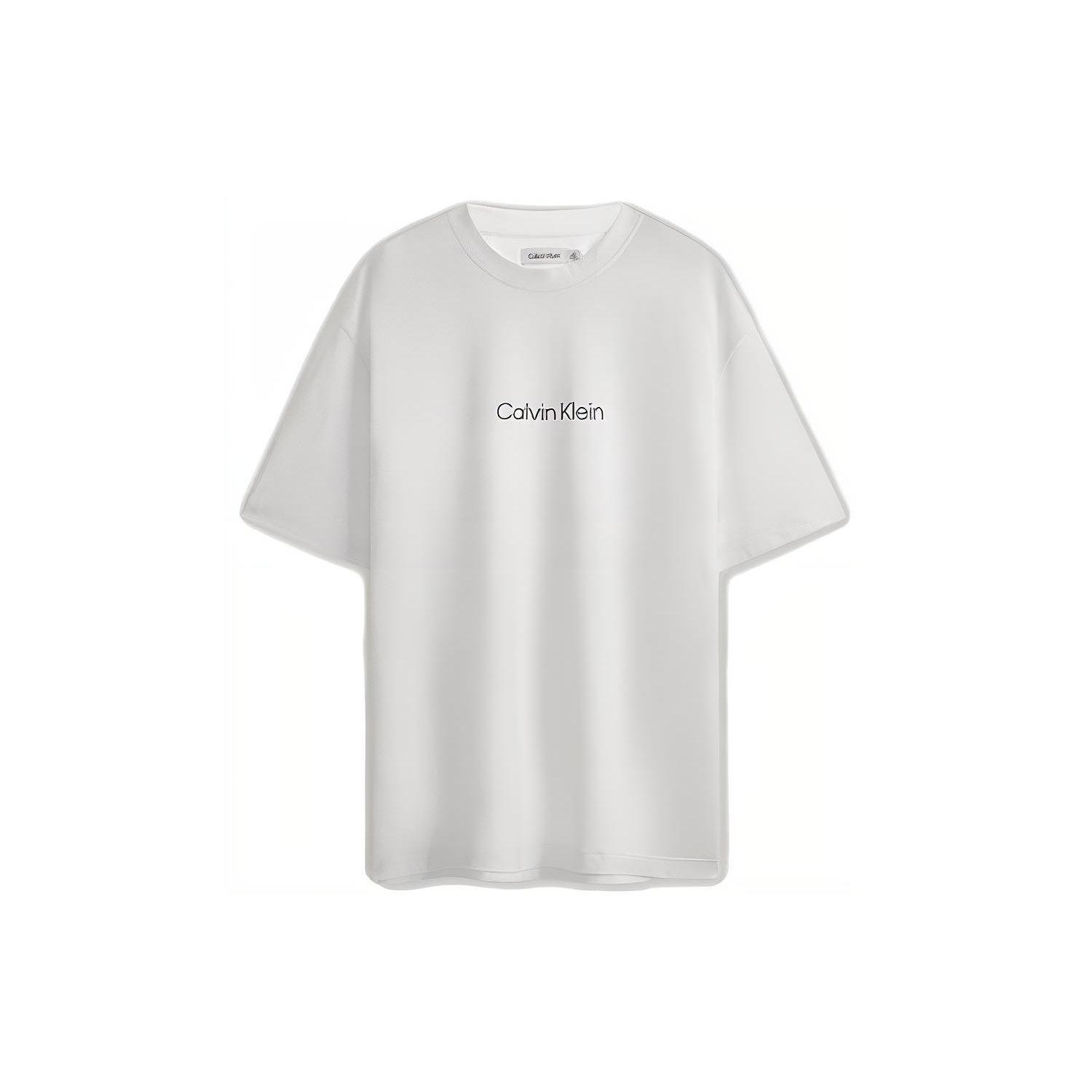 Calvin Klein Minimalist Letter Logo Print Cotton Loose Fit Short Sleeve Couple T-Shirt Unisex T-Shirts White 40HM228-YYA XL