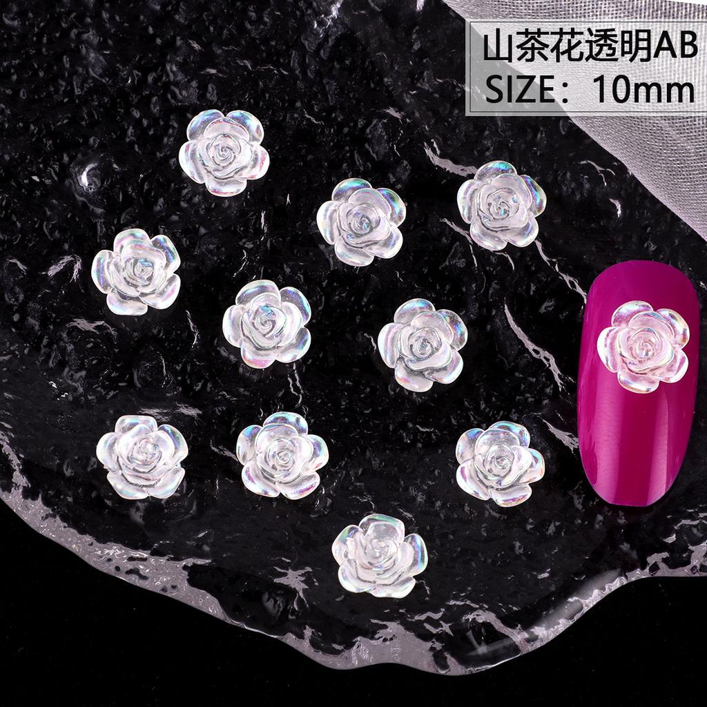 Nail Art Resin Camellia White Rose Ornament Nail Ice Transparent Three-Dimensional Light Changing Flower Accessories