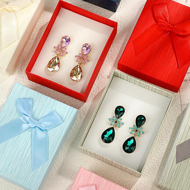 1Pc Cardboard Earring With Sponge Inside Ring Bow Bracelets Gift Box Rectangle Jewelry Set Necklace Packaging Boxes