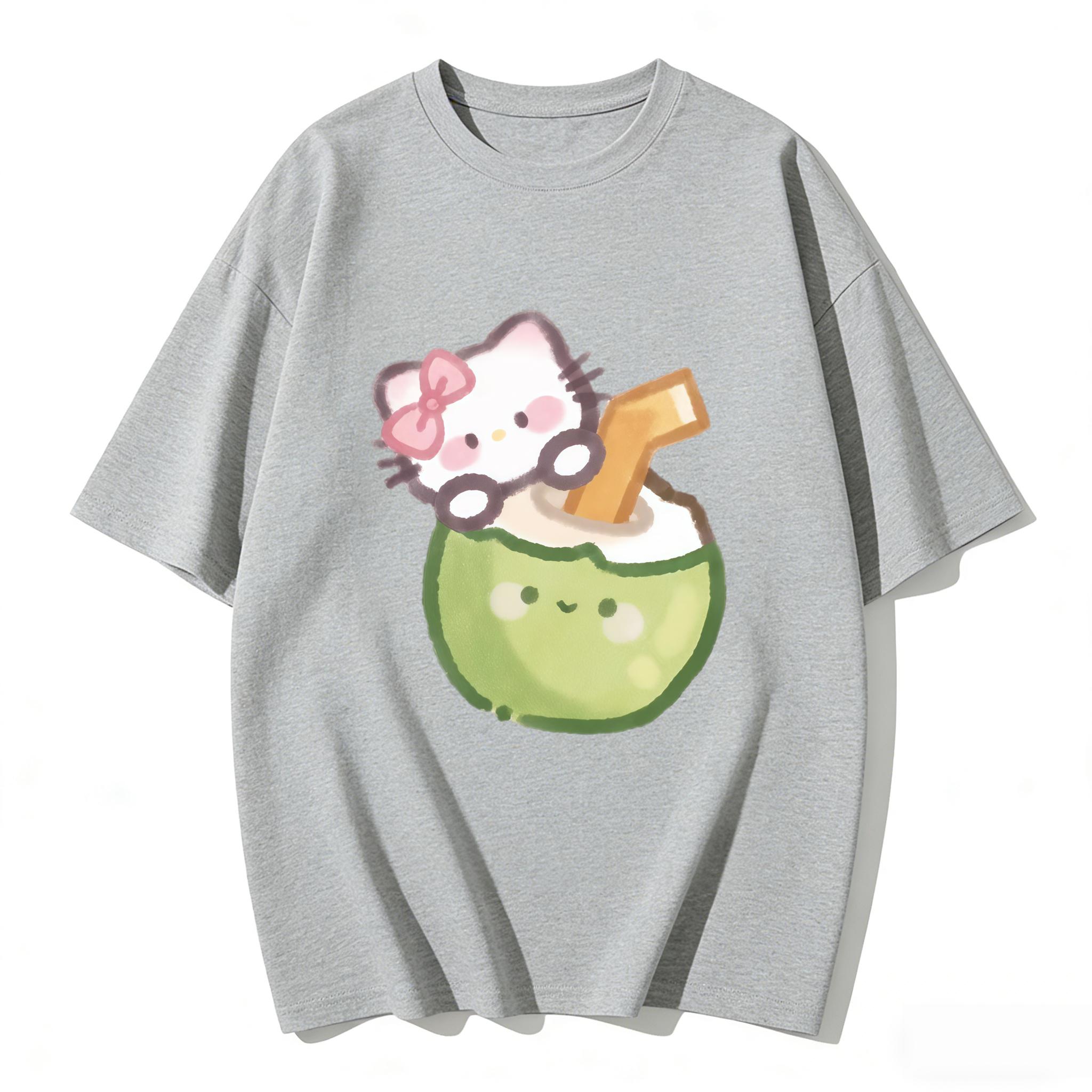

2026 New Arrival Kawaii Hello Kitty Coconut Print Couple T Shirts Casual Loose Family Matching Outfits Parentchild Tees Tops S
