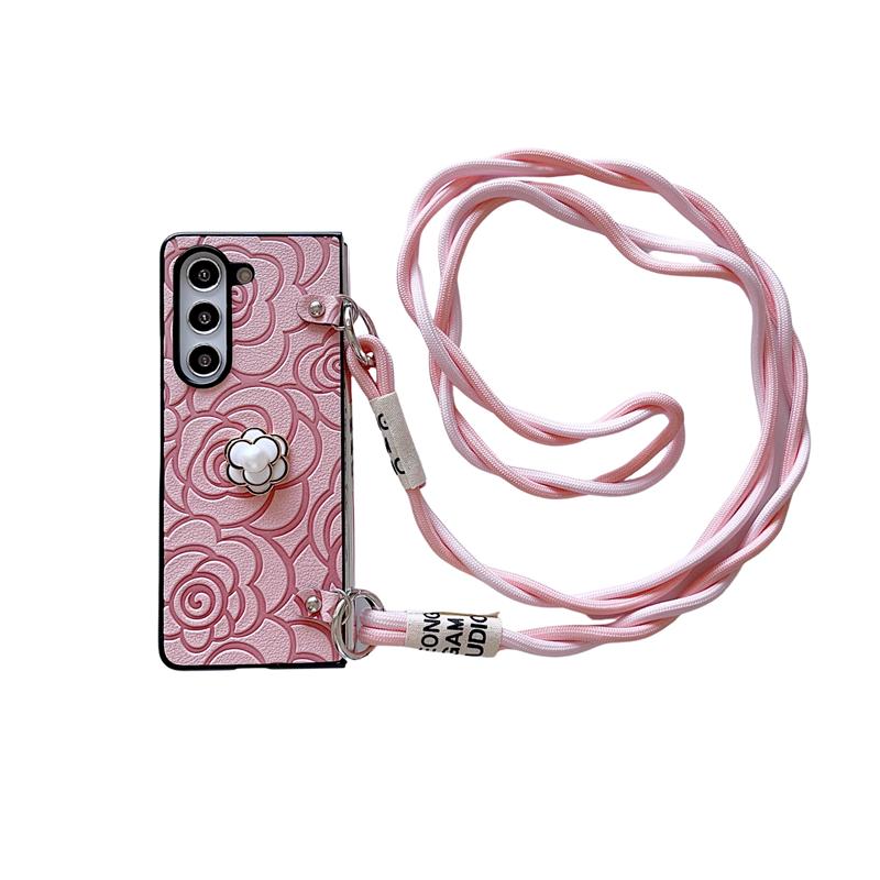 Crossbody kožené kvetinové puzdro na telefón pre Samsung Galaxy Z Fold 6 5 4 3 Fold6 Fold5 Fold4 Fold3 5G Hard Shell Shockproof Cover