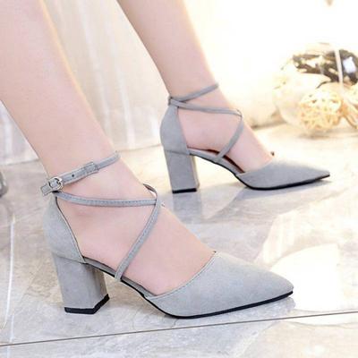 Spring Small Fresh High Heels One Word Buckle Strap Single Shoes Medium Heel Pointed Toe Thick Heels Women