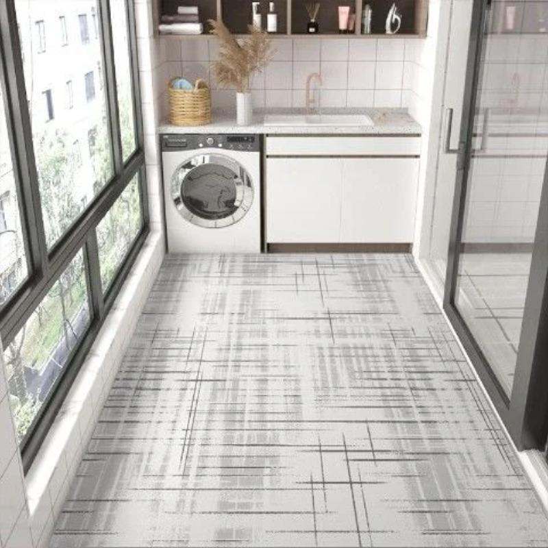 Striped PVC Kitchen Carpet Living Room Non-slip Leather Rugs Thick Entrance Door Mat Balcony Waterproof Oil-proof Large Area Rug