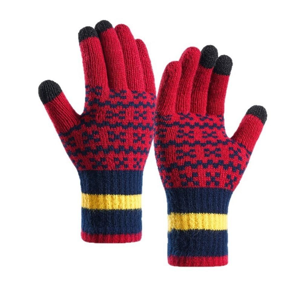 Thickened Winter Gloves Windproof Knitted Gloves Fashion Touchscreen Gloves Men Women красный