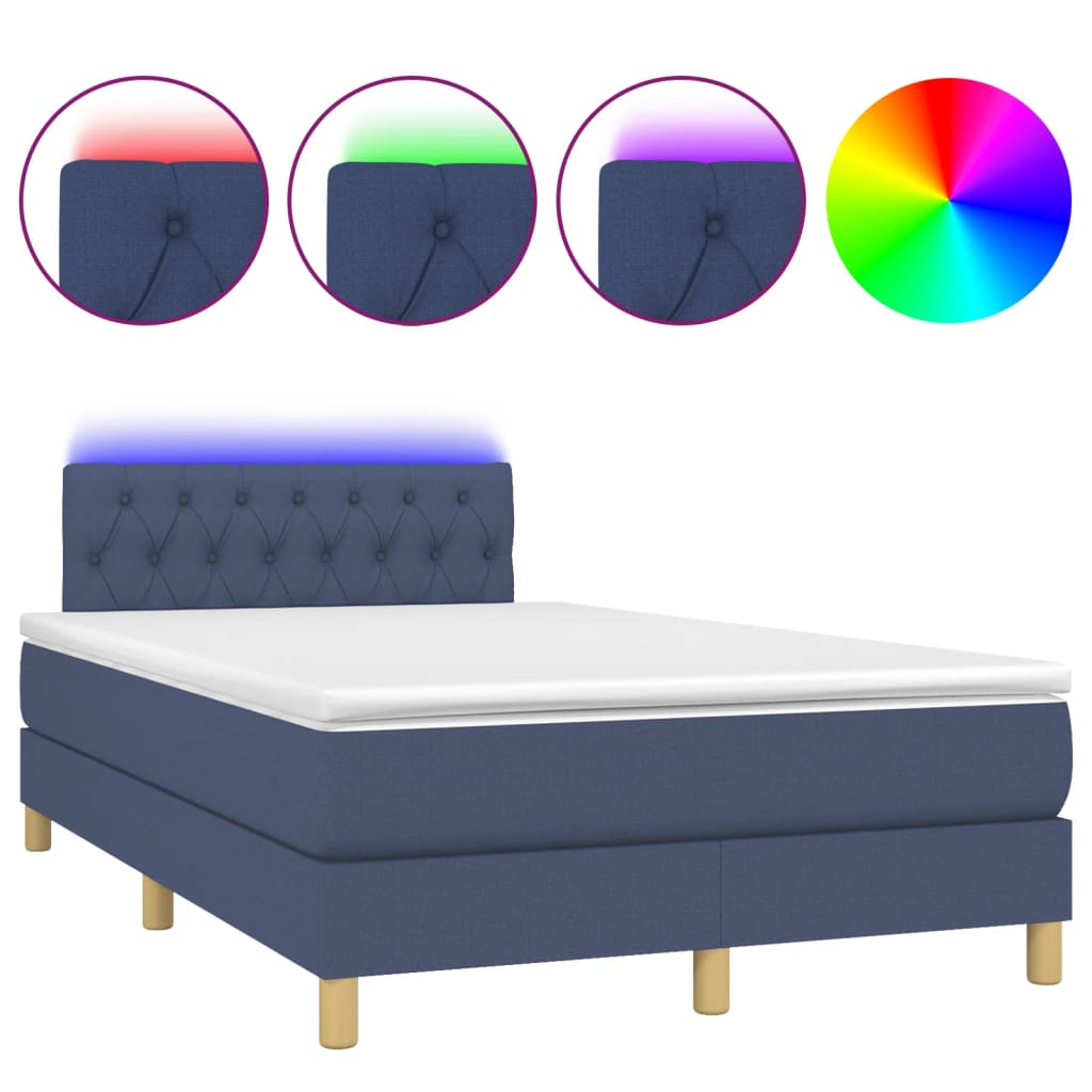 Box Spring Bed with Mattress & LED Blue 120x190 cm Fabric