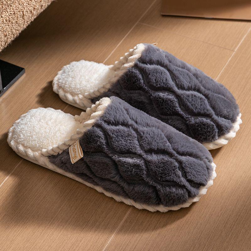 Women's and Men's Plush Non-Slip Cotton Slippers - Indoor Warmth for Spring, Autumn, and Winter
