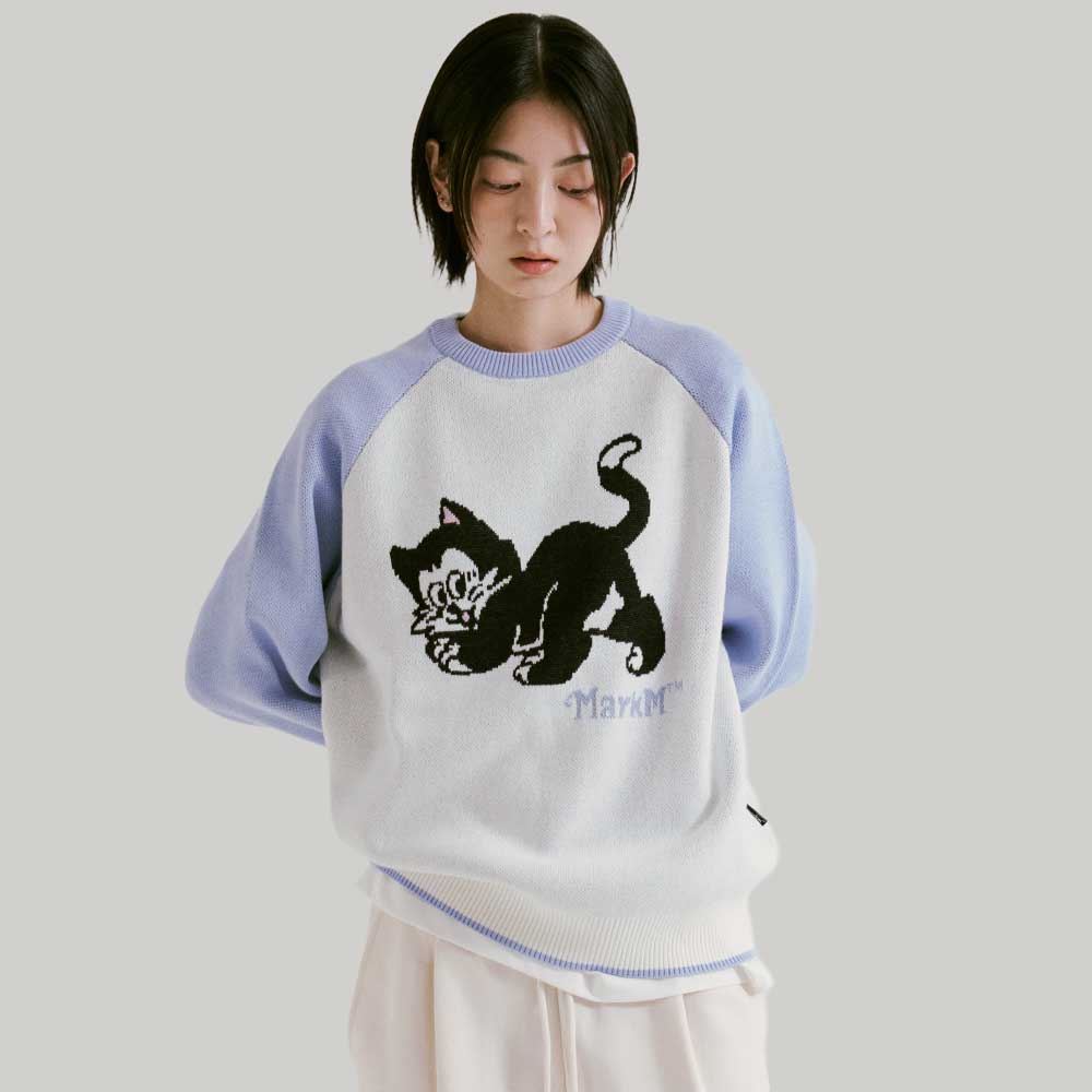 Mark M Cat Raglan Crewneck Knit (Mkuca8002) Gyl/S