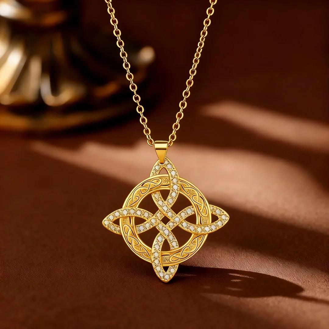 

Fashion Witch Celtic Knot Pendant Necklace For Women Luxury Gold/Silver Color White Crystal Necklace Women Wedding Jewelry 50cm