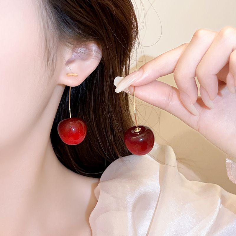 

Micro-Inlaid Orange Stud Earrings Suitable for Summer Women 2025 New Arrival Fancy Accessible Luxury Earrings 925 Sterling Silver Stud Earrings Red big cherry