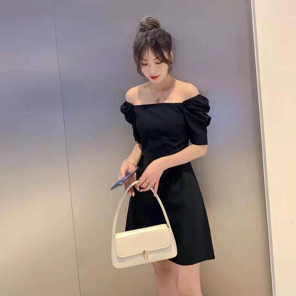 Bubble Sleeve Dress Summer New Korean Version Temperament Skirt Slim and Thin One-word Collar Women's Skirt