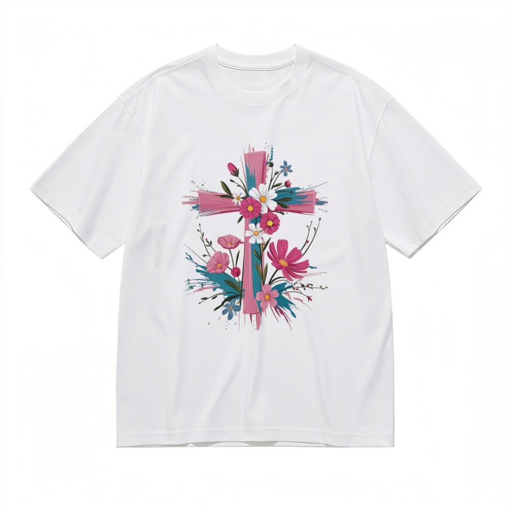 Women's Trend Soft Comfy Classic T-Shirt Mens Womens Tees Top Colorful Cross Floral 100% Cotton Tee