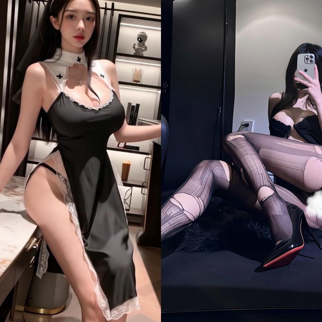 Sexy Lingerie Flirting Funny Costume Cosplay Nun Uniform Cplay Game Outfit Hollow Skirt Set