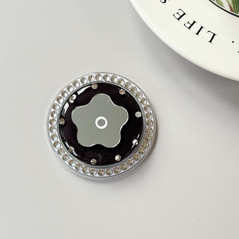 Small Fresh Flower Mirror Mobile Phone Airbag Holder Solid Color Ring Rhinestone Magnetic Creative Design Women'S Gift