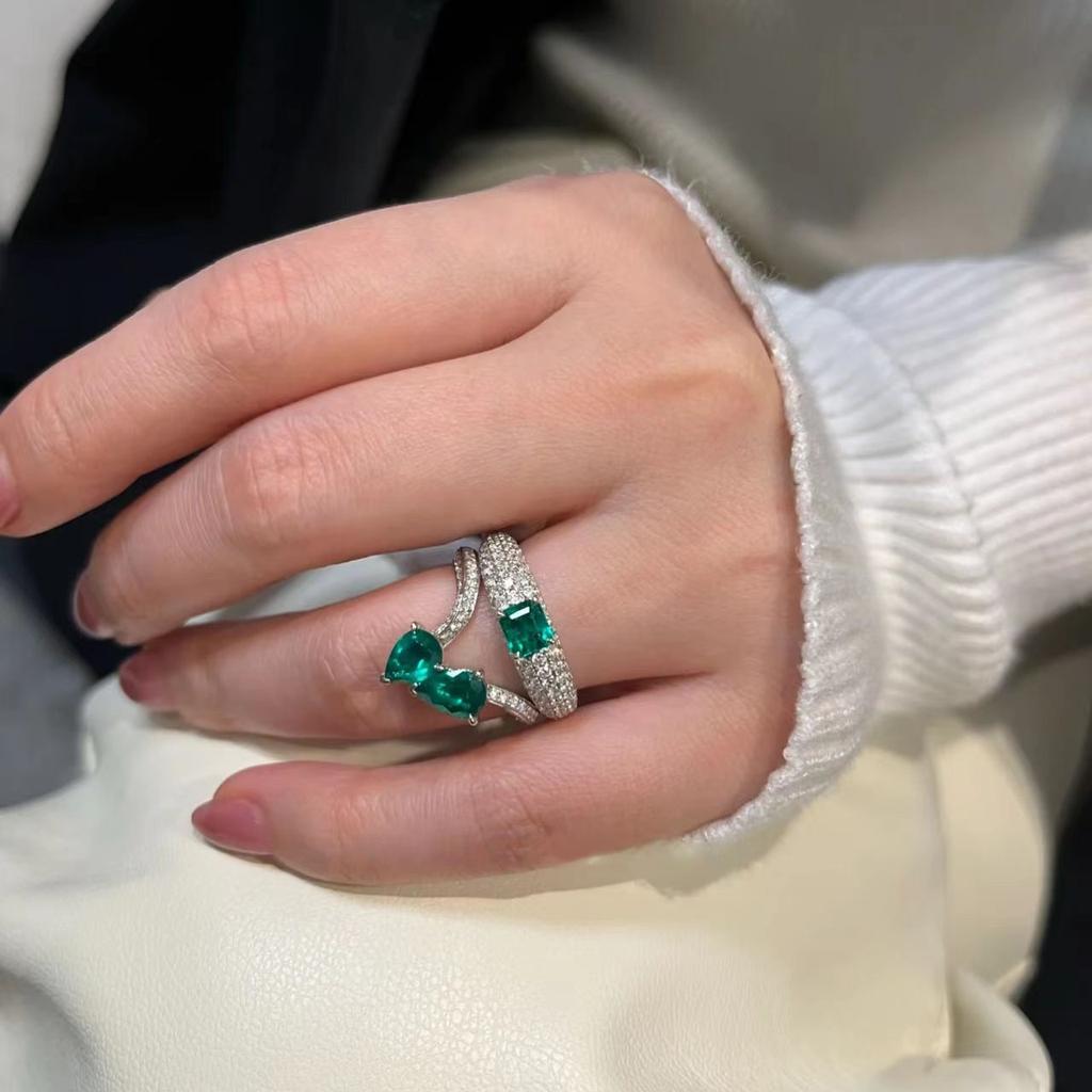 Mode AAA Zirkonia Grün Ringe für Damen 925 Farbe Kristallring Party Verlobung Hochzeit Damenschmuck