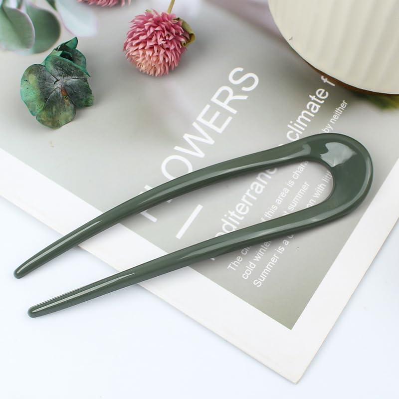NAKANOYA Medium U-Shaped Hair Fork, Lightweight Plastic Resin Acrylic Hair Stick, Simple Solid Color, Minimalist, Glossy, Natural, Casual, Feminine,