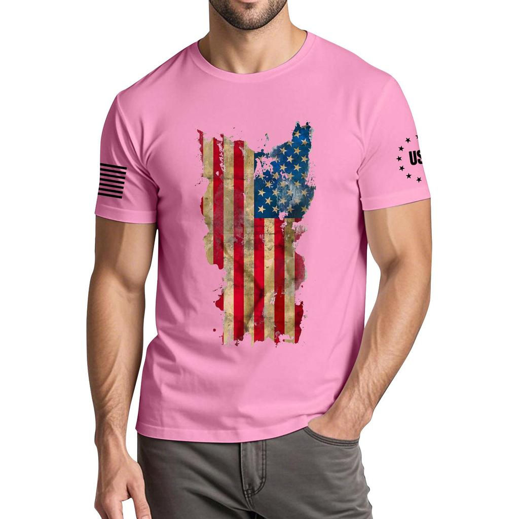 Męska Modna Codzienna Koszulka z Nadrukiem Dnia Niepodległości z Okrągłym Dekoltem i Krótkim Rękawem